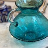 Pair of seventies blown glass vases - turquoise blue