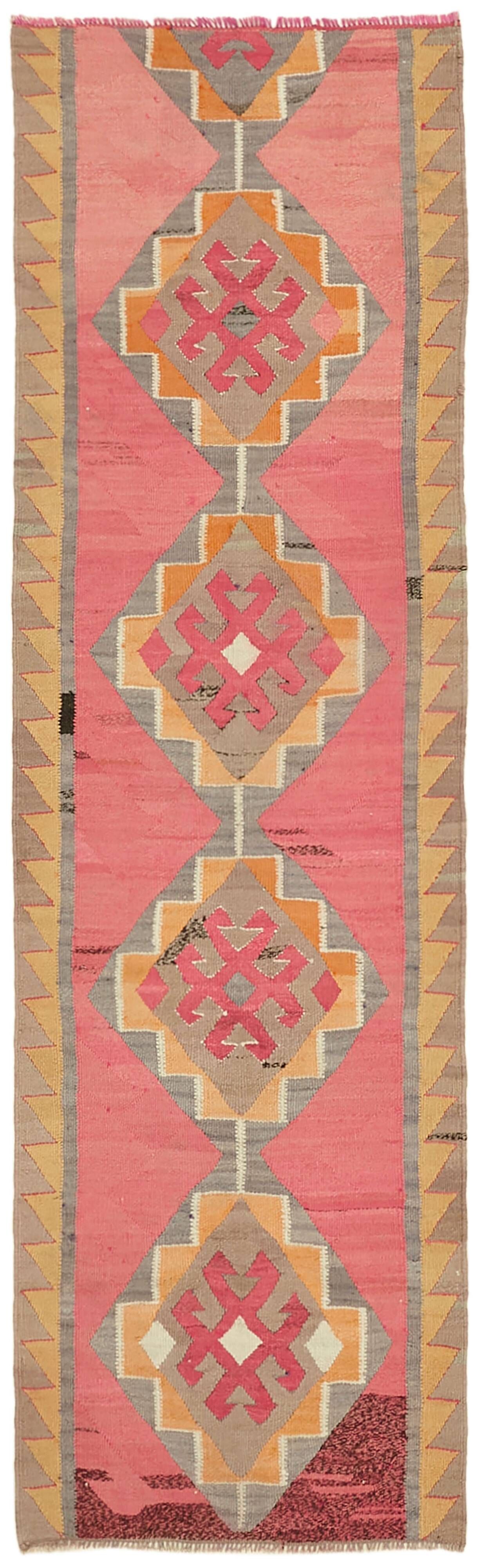 Turkish Handwoven Vintage Herki Kilim 102 cm x 322 cm