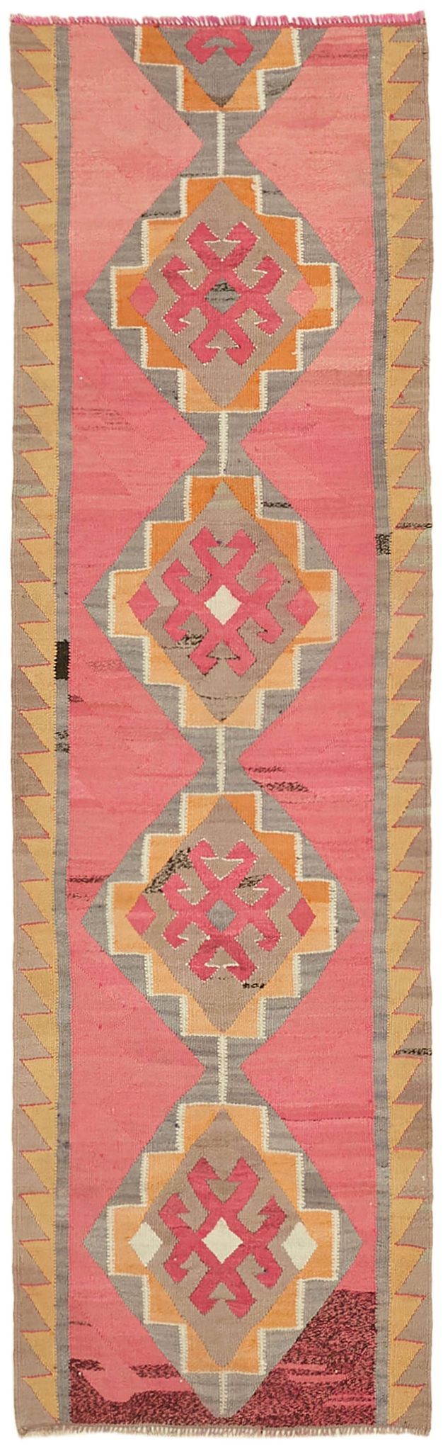 Turkish Handwoven Vintage Herki Kilim 102 cm x 322 cm