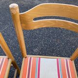 4 solid wood chairs with straw and fabric