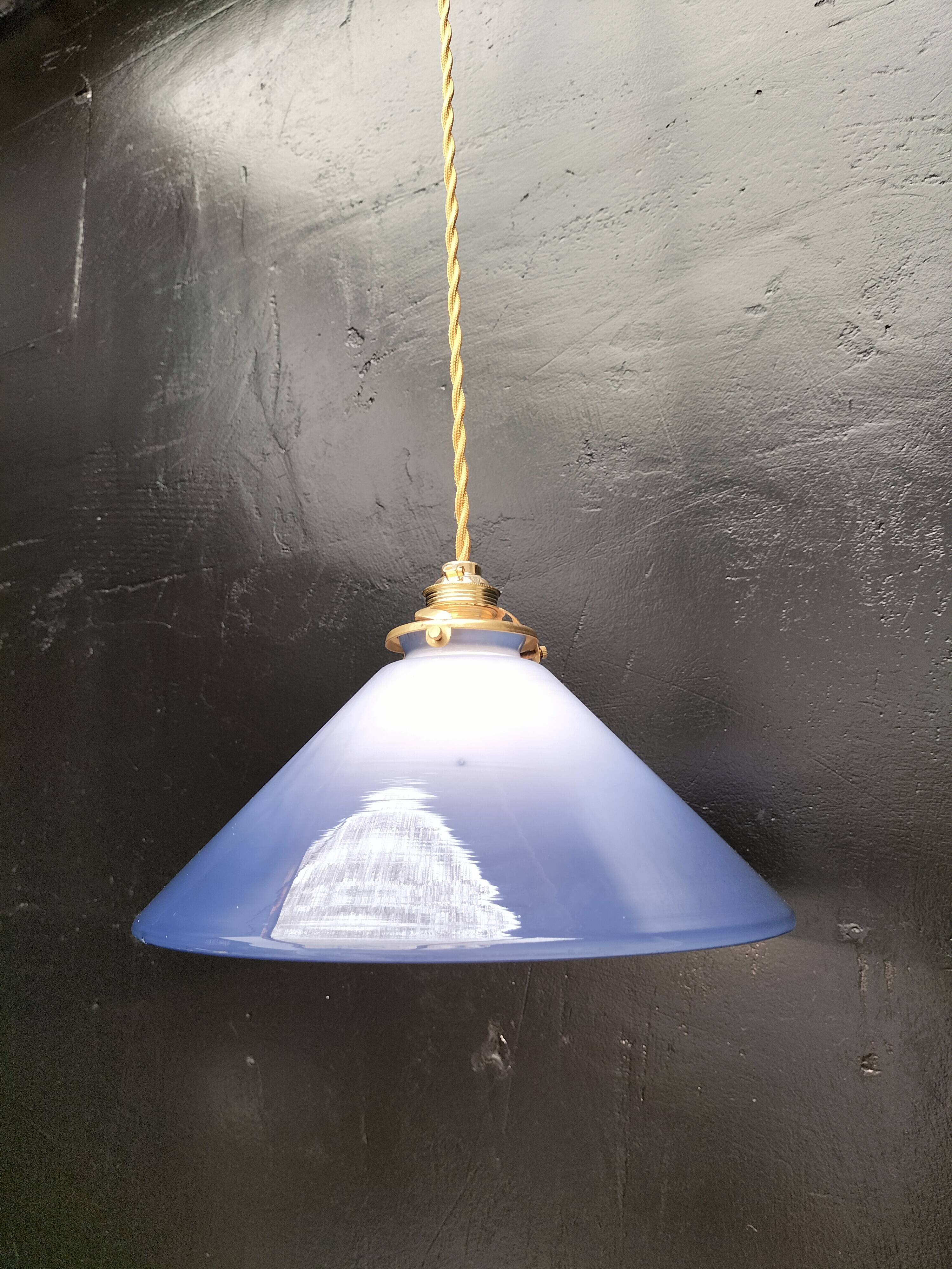 Blue opaline cone pendant light