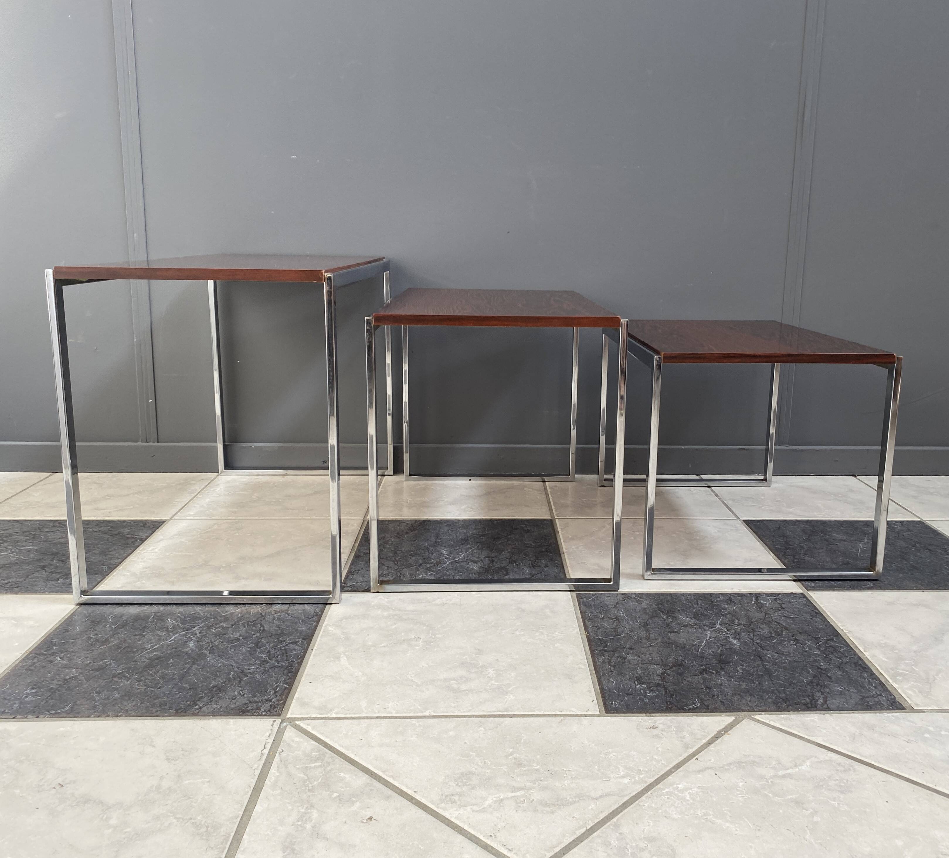 Chrome and rosewood nesting set 1970s