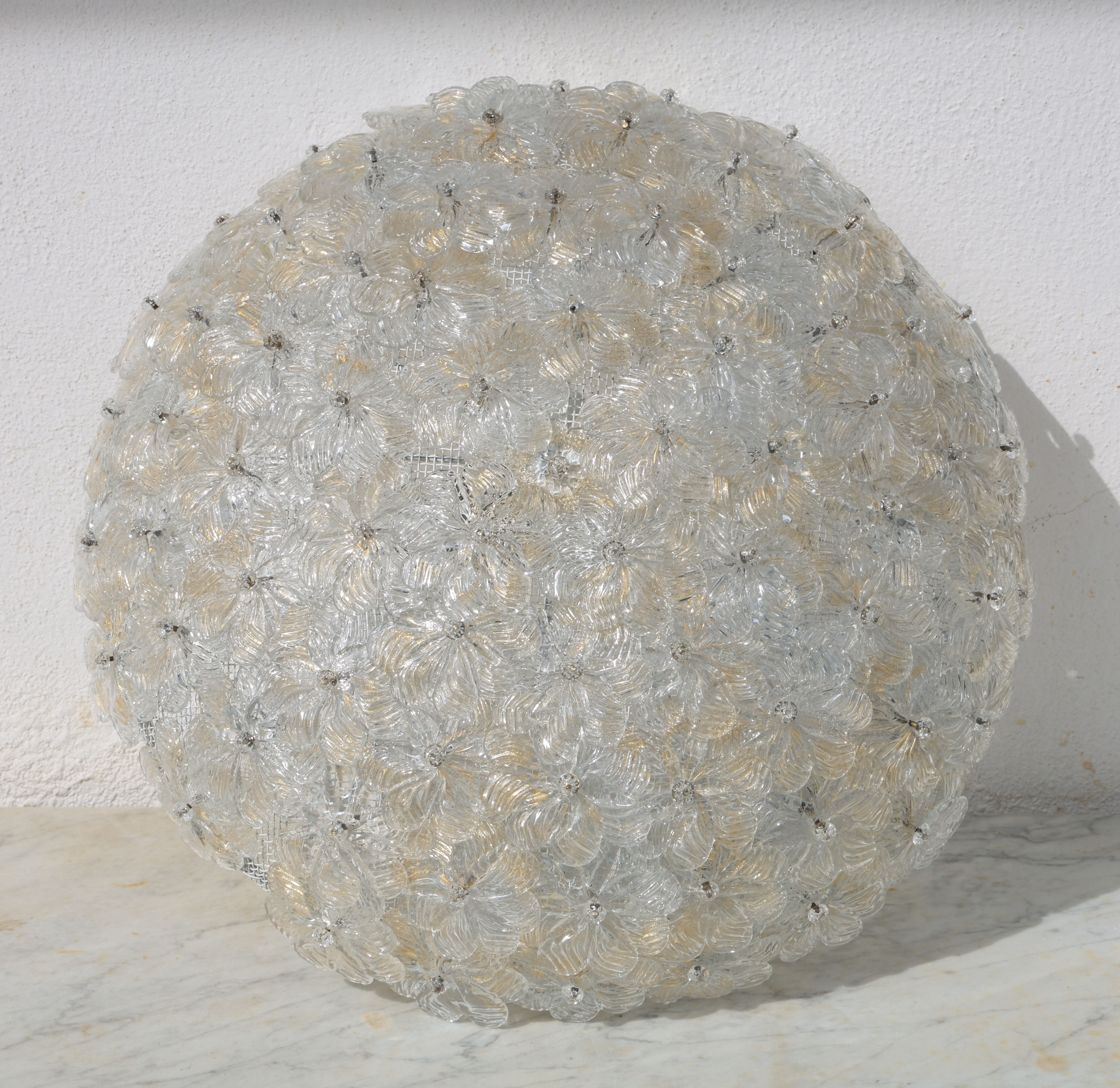 Wonderful Large Gold and Transparent Murano Glass Ceiling Light Flower by S