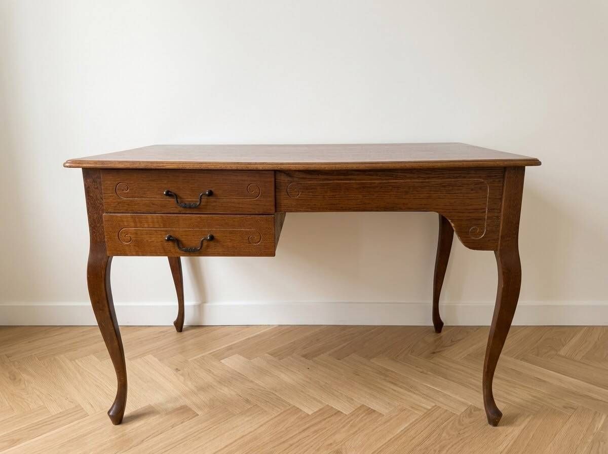 Retro wooden desk with curved legs