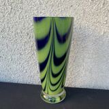 Vase verre soufflé vert et bleu