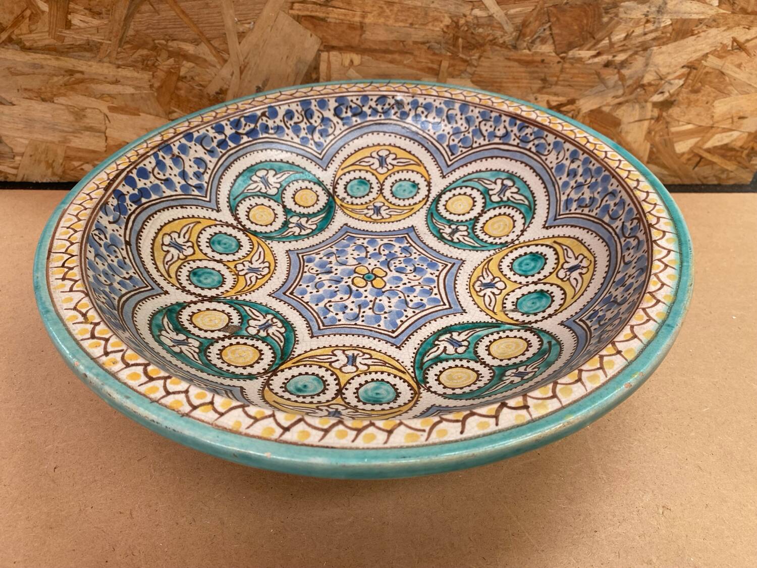 Old Couscous Serving Dish Polychrome Earthenware Morocco 19TH #B085