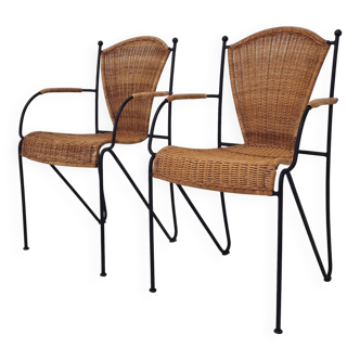 Pair of Wicker and Iron Armchairs by Frederic Weinberg, USA, 1950s