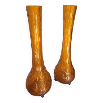 Pair of vintage soliflore orange glass vases ep 1960