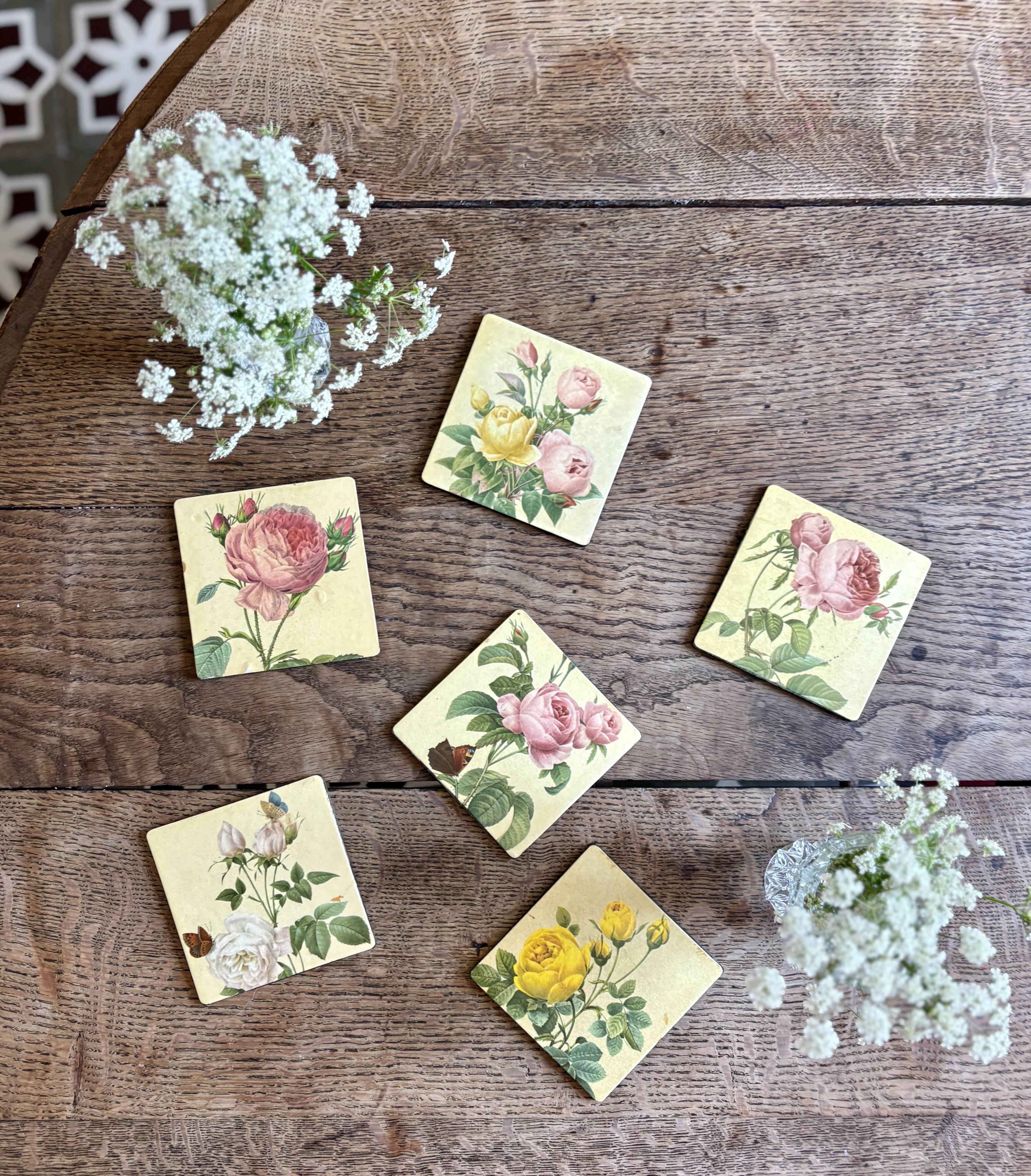 6 dessous de verre vintage décor Redouté