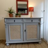 2-door sideboard in light gray wood and cane