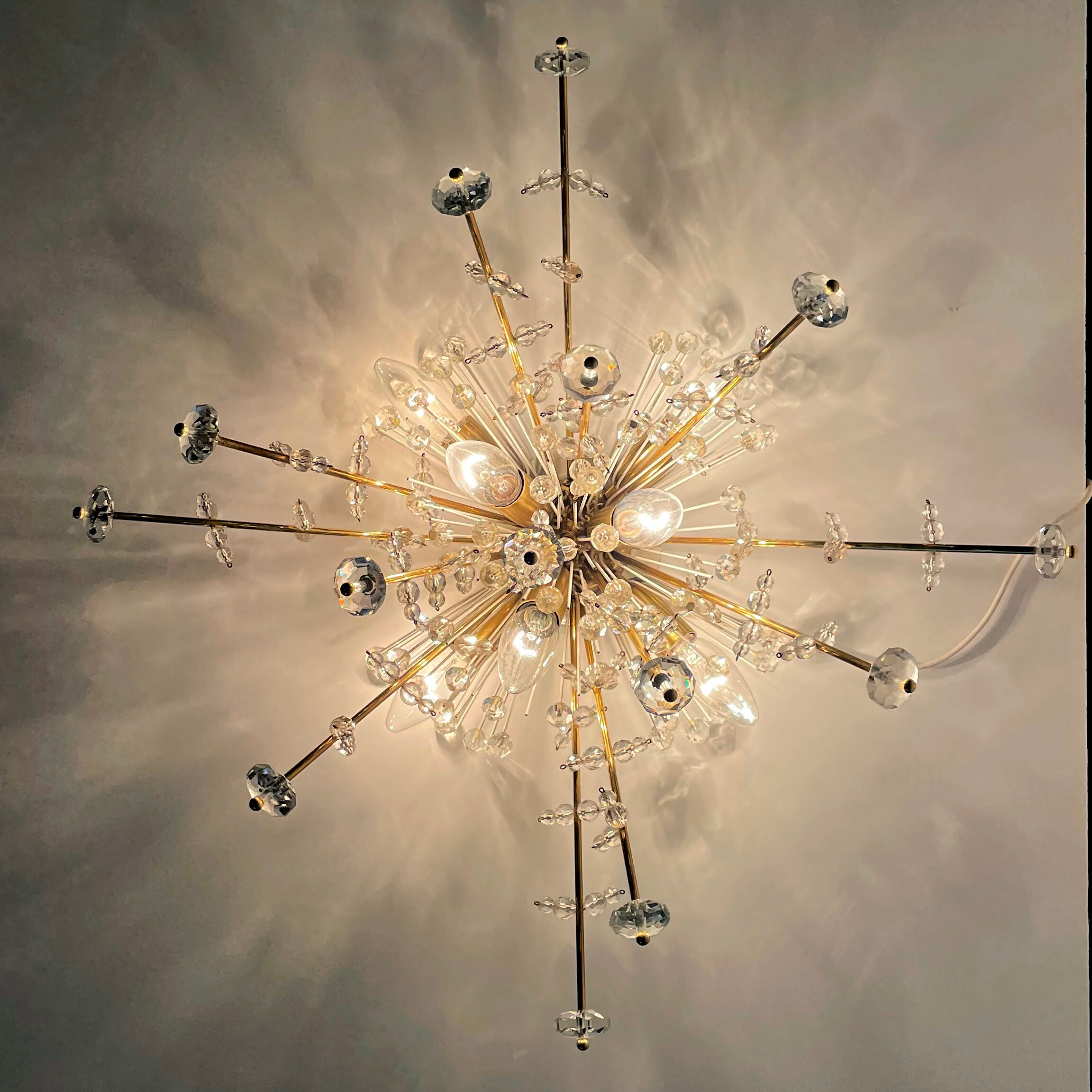 Pair of Snowflake Sputnik Flush Mount Lamps, Austria 1950s