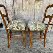 Pair of Antique Louis Philippe Chairs Wood + Fabric Seat 19th Century Vintage