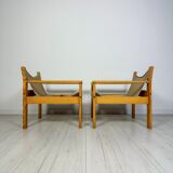 '70s set of 2 pine & canvas lounge chairs by Erik Wørts for IKEA