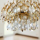 Large chandelier in gilded brass and crystal glass, attributed to Palwa, Germany