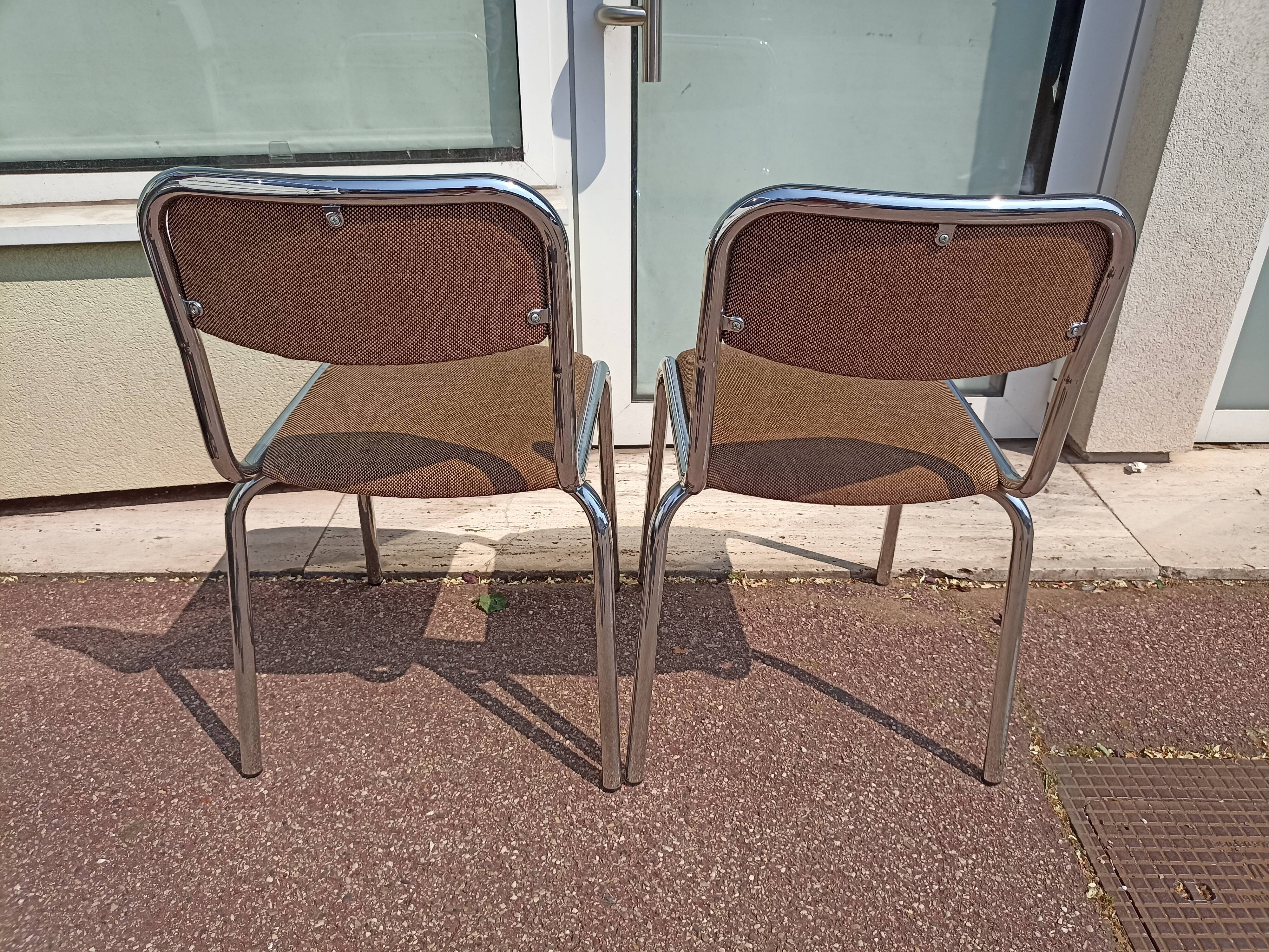 Set of 2 chairs chrome and beige fabric - vintage
