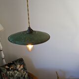 Industrial hanging lamp in green enamelled sheet metal