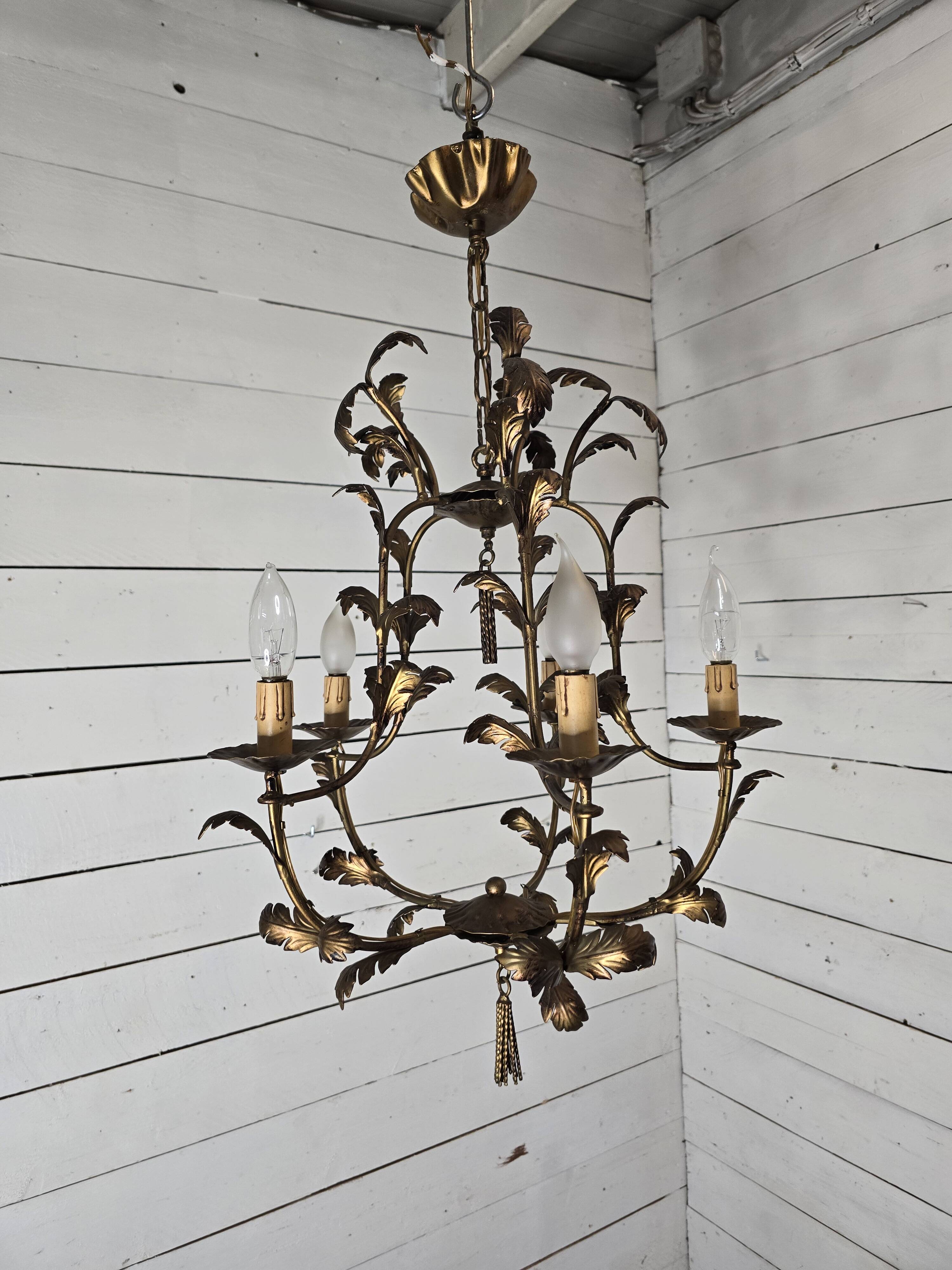 Vintage 5-light foliage chandelier in gold metal