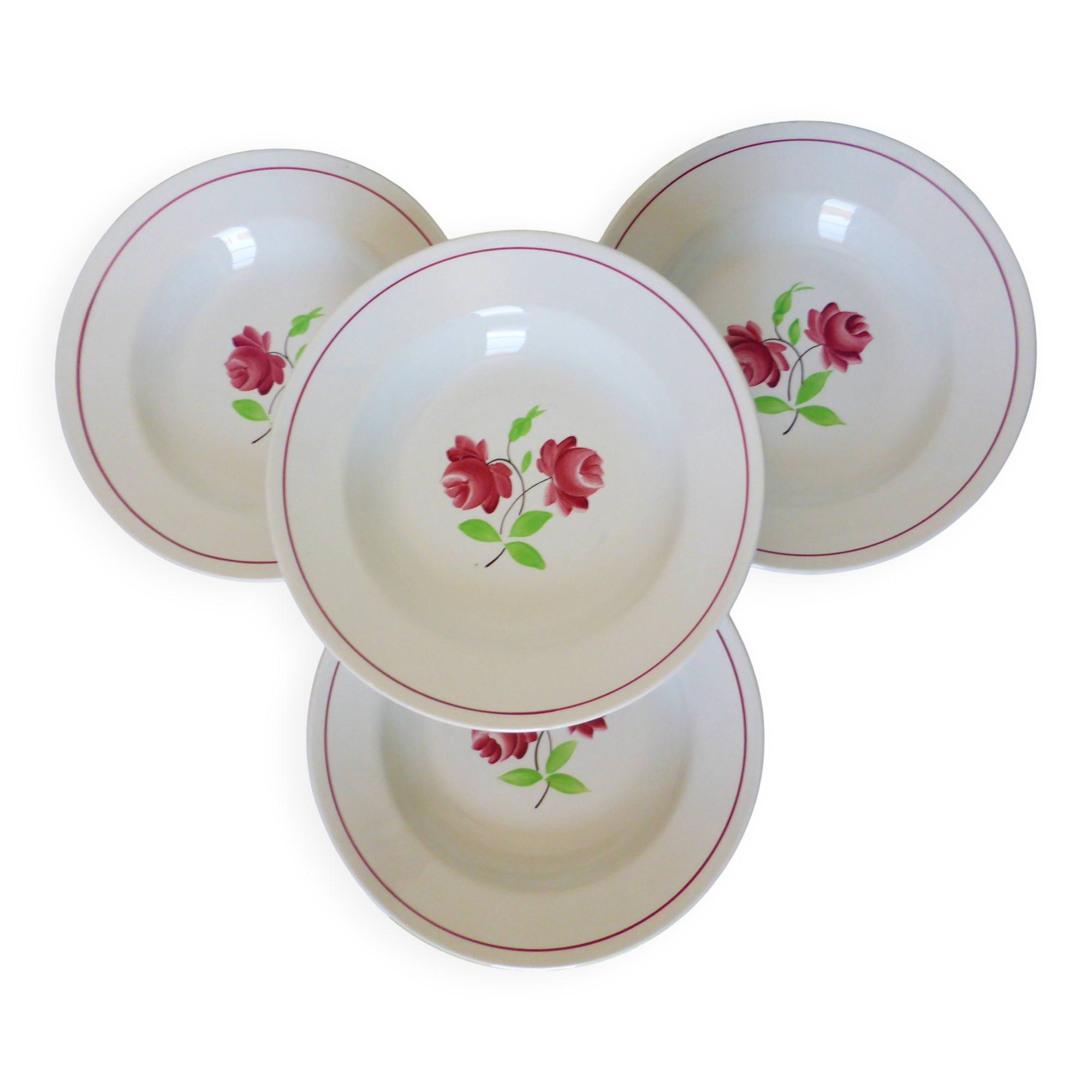 4 K and G Luneville soup plates, Rose Mai model 2106204