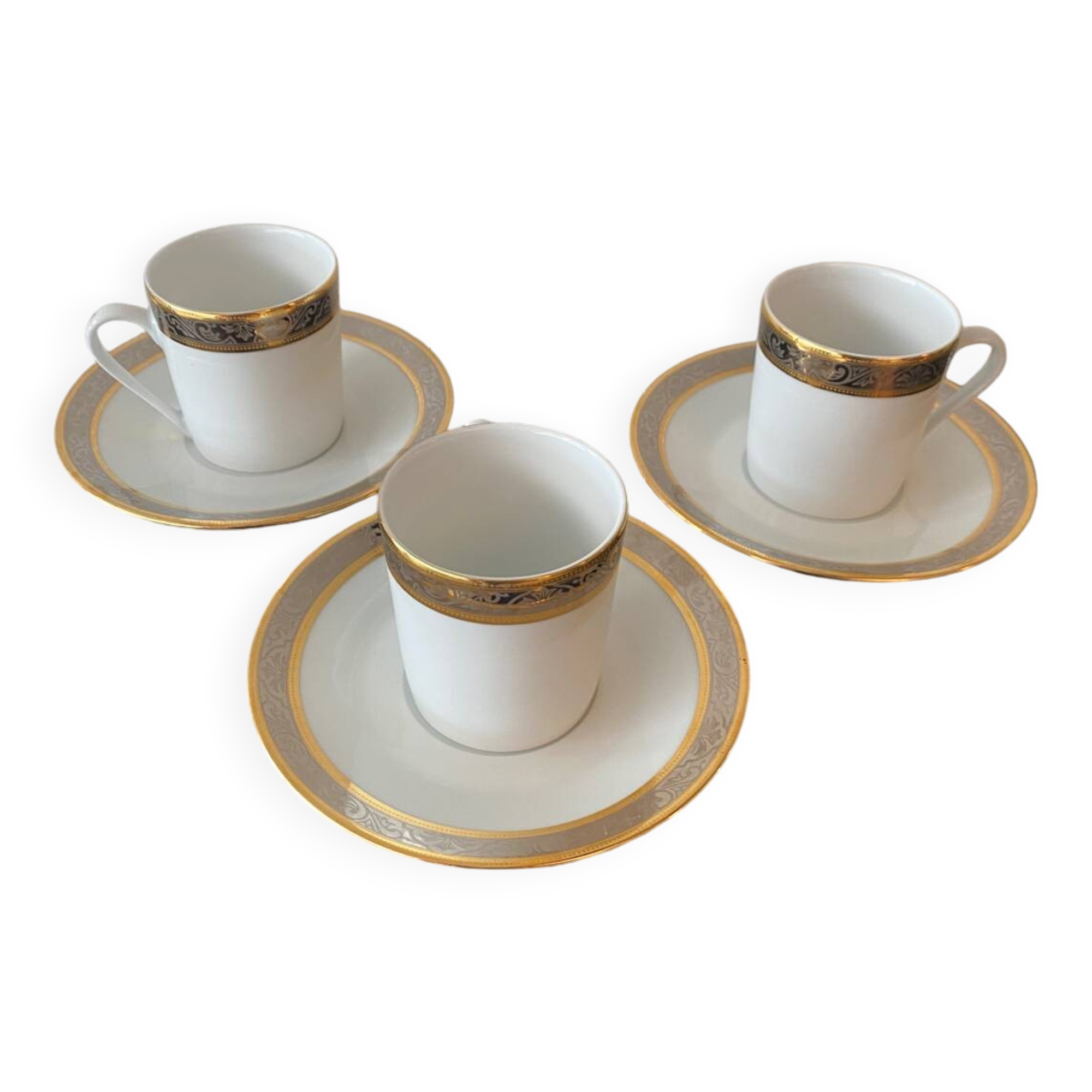 Trio of Limoges Sologne Porcelain Cups and Saucers
