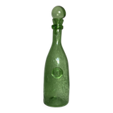 Biot-signed bubble glass bottle, green carafe
