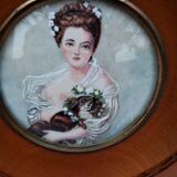 miniature painting. Young girl with dog. Signed Dallery.