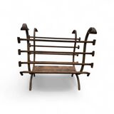 Vintage black wrought iron fireplace log holder / 1960s