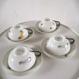 4 cups and cups in fine Limoges porcelain signed LC 60s