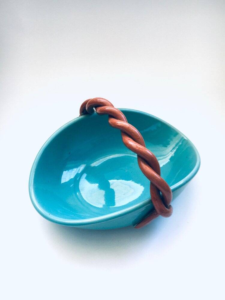 Vintage studio art pottery candy bowl by Alexandre De Wemmel, Belgium, 1950s.