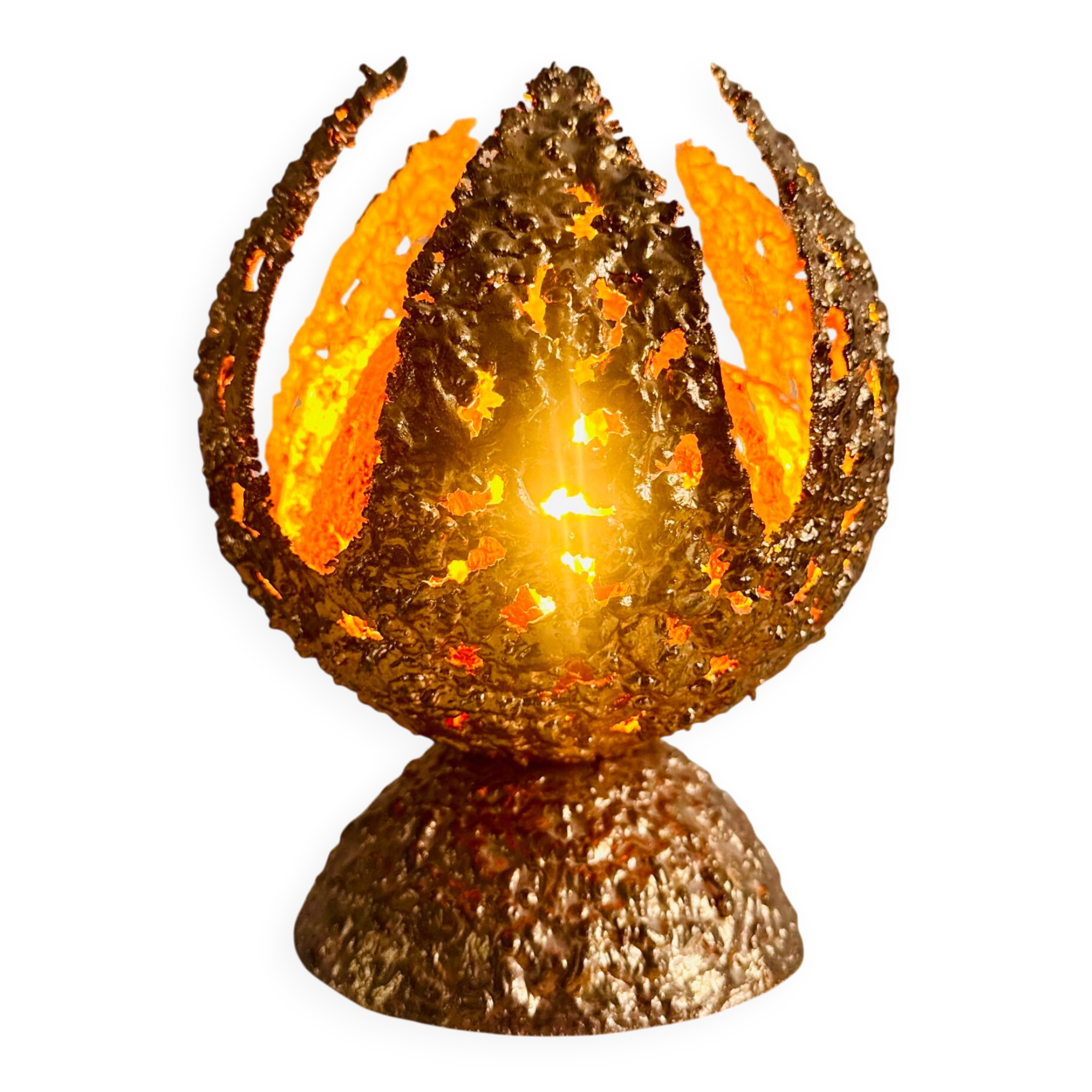 Sculptural Brutalist Table Lamp In Copper By Aimo Tukiainen For Oy Moonlight, Finland 1970S