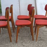 Set of 6 vintage red leatherette chairs