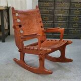 Armchair by Angel Pazmino in wood and red leather 1960's