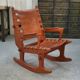Armchair by Angel Pazmino in wood and red leather 1960's