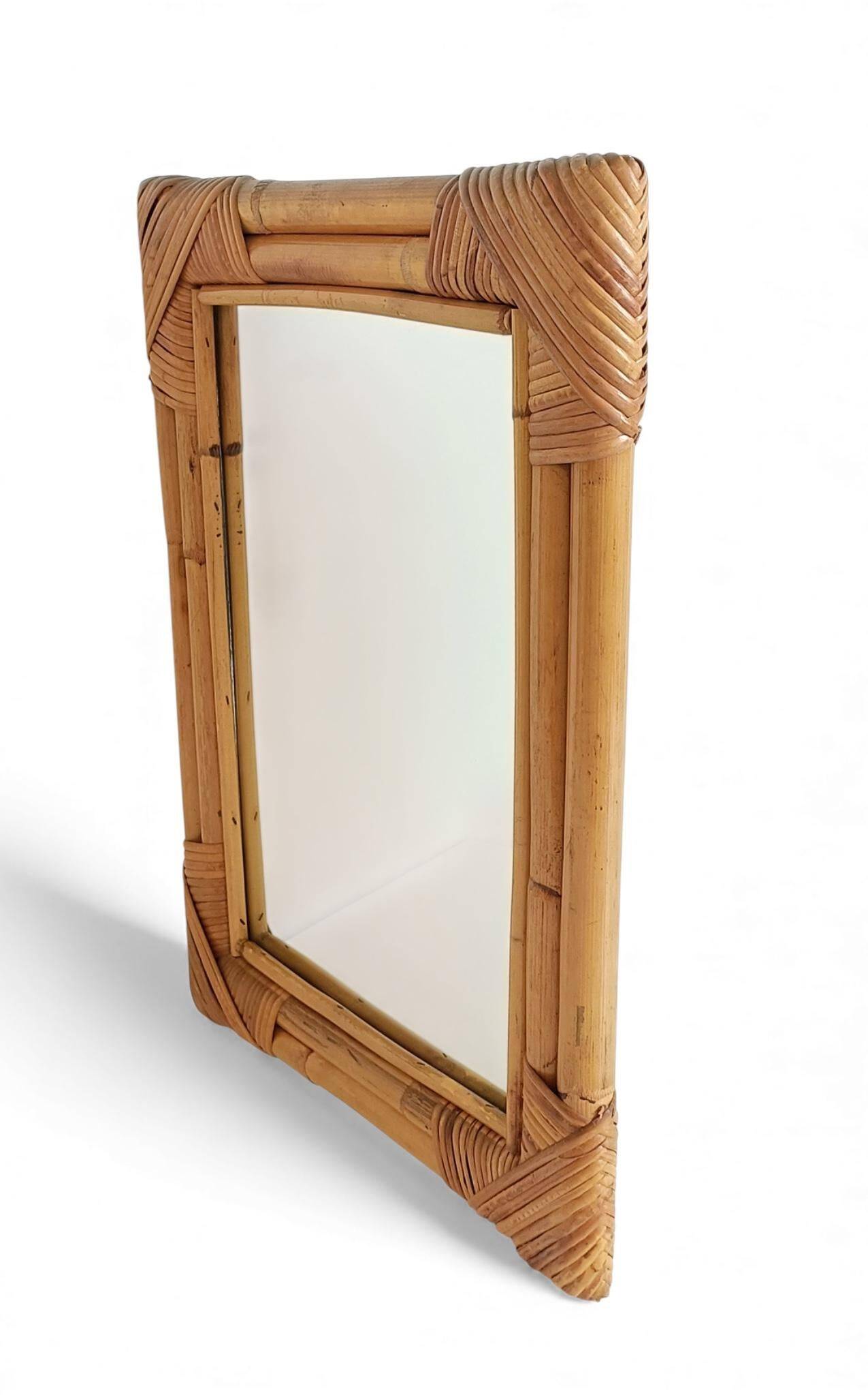 1960s Mid-Century Bamboo & Rattan Mirror in French Riviera Style