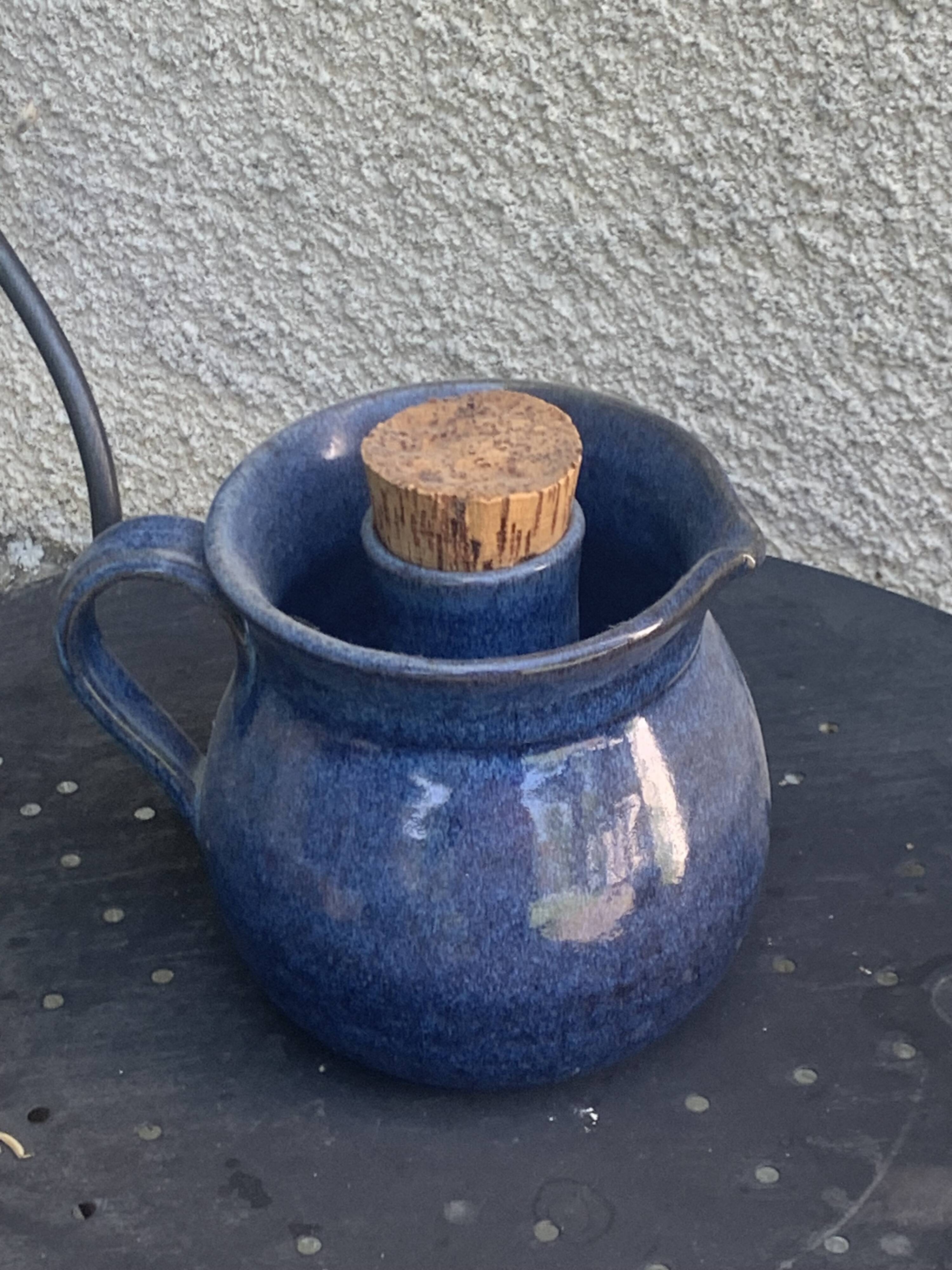 Pitcher, carafe, refreshing jug, ice cube jug, in blue glazed stoneware