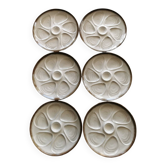 6 assiettes à huîtres vintage en barbotine