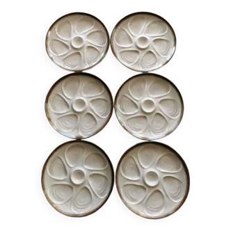 6 vintage oyster plates in barbotine