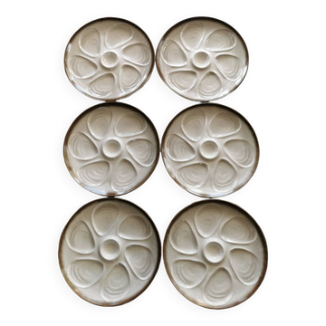 6 assiettes à huîtres vintage en barbotine