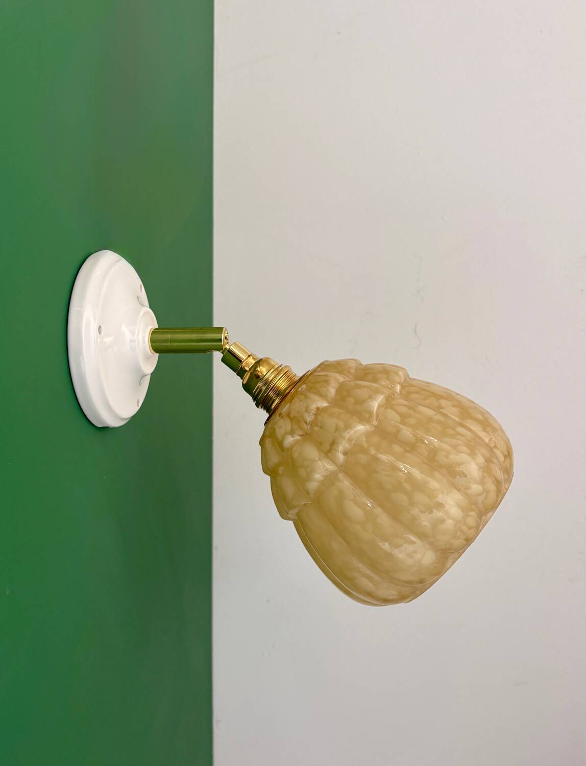 Vintage glass globe wall light in yellow from Clichy.