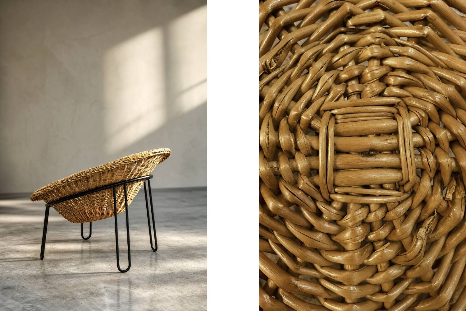 Vintage Mid-Century Italian Modern Boho Rattan Spherical Bowl Chair, 1950s