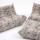Togo lounge chair with pouf and 2-seater sofa in patterned fabric by Michel Ducaroy for Ligne Roset, set of 3