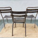 3 chaises en métal, style Tolix