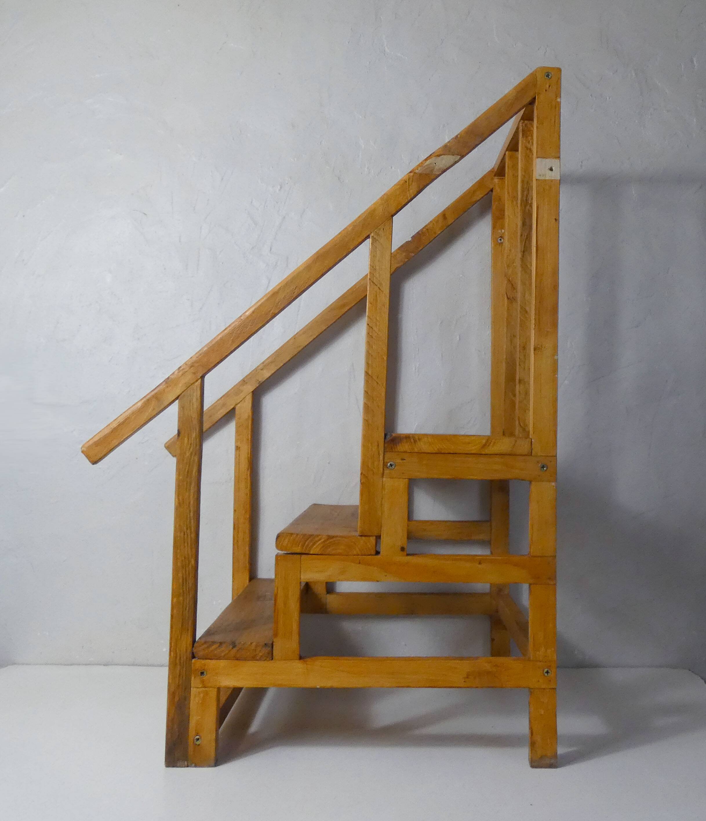 vintage wooden library staircase