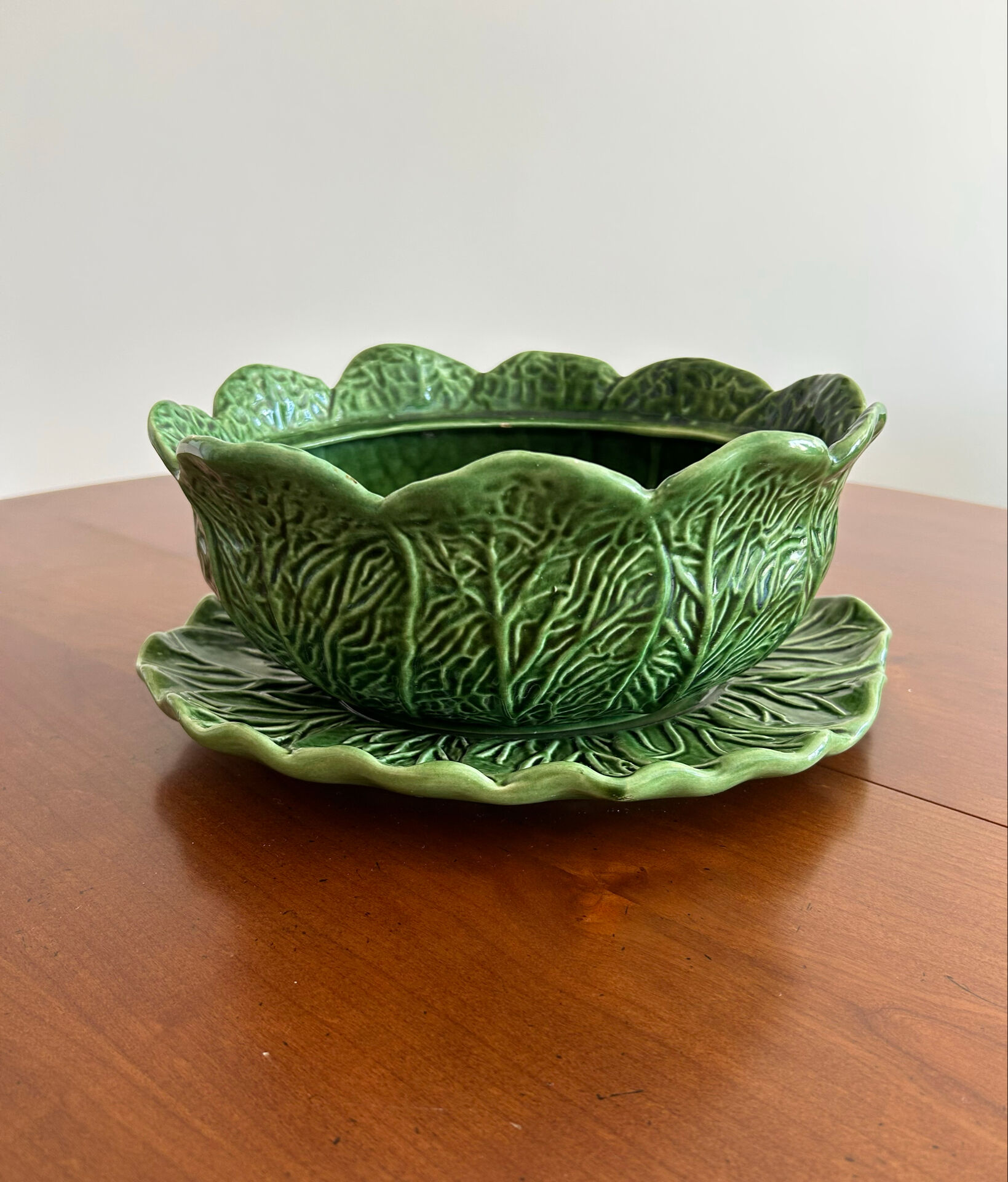 Fruit bowl with saucer in earthenware "Cabbage" - Bordallo Pinheiro