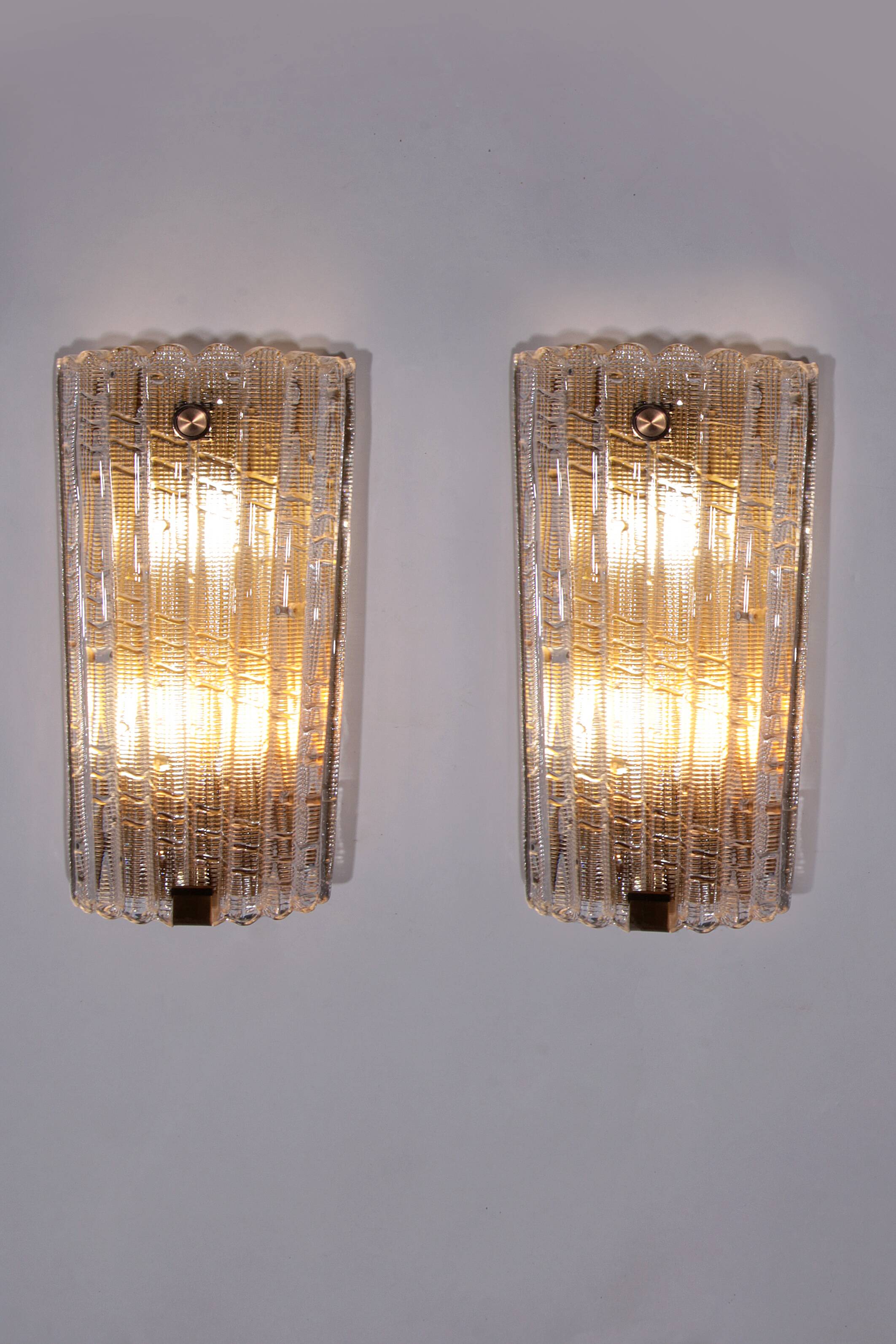 Orrefors Design XXL Wall lamps by Carl Fagerlund glass and brass, 1960s