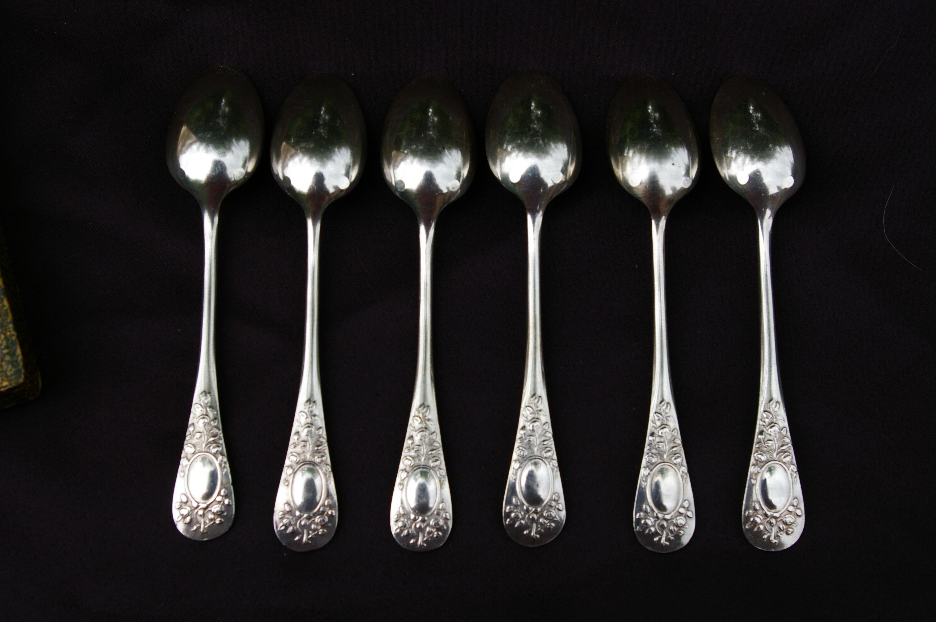 6 small spoons silver metal pink medallion