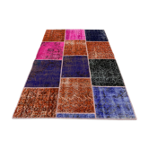 Distressed vintage turkish patchwork rug 150x100 cm wool medium