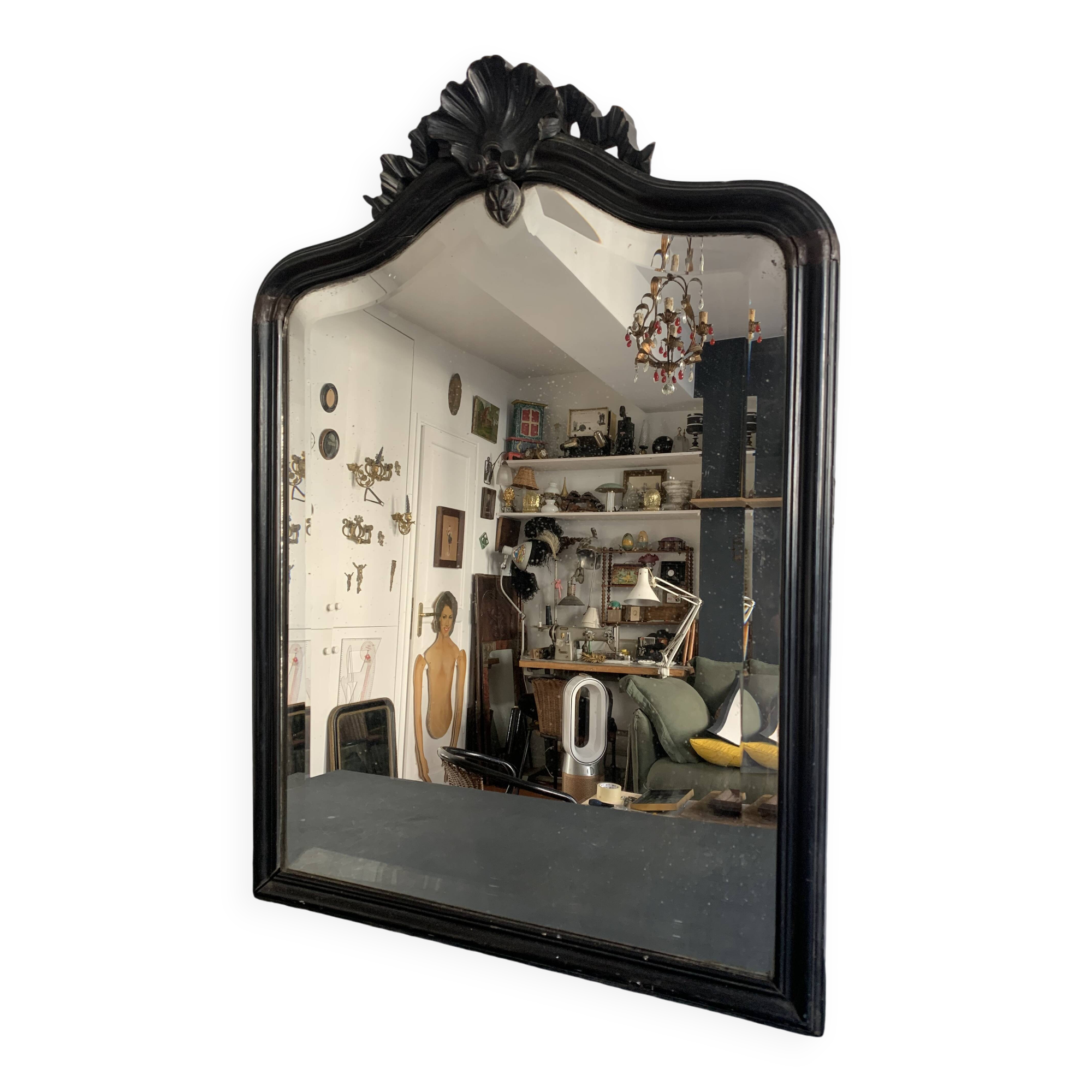 Napoleon III mirror in black wood with pediment