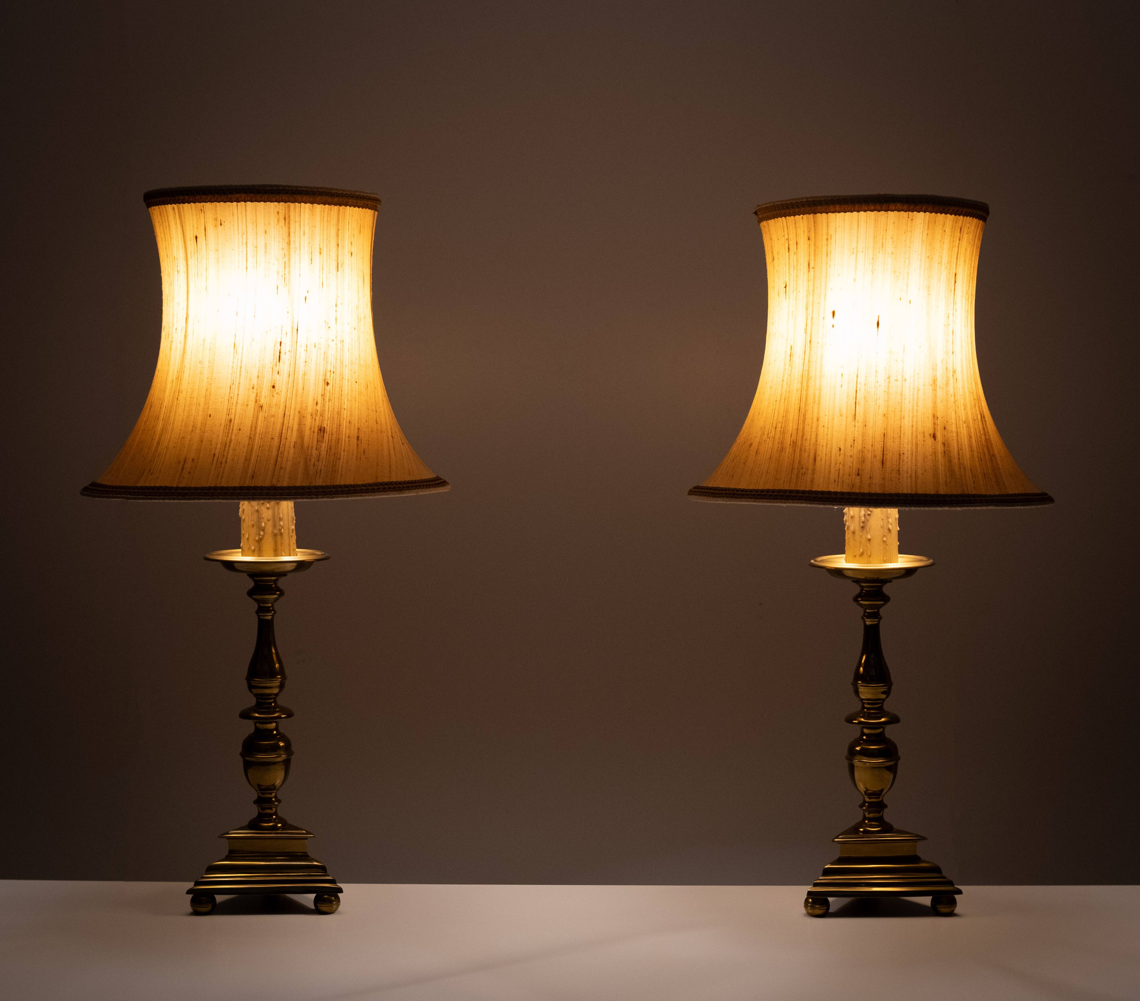 set solid Brass Gothic Revival Table Lamps 1950s