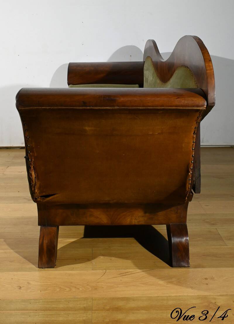 Mahogany Burl Sofa, Biedermeier Style – Late 19th Century