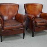 Vintage Dutch Cognac Colored Leather Club Chair, Set of 2